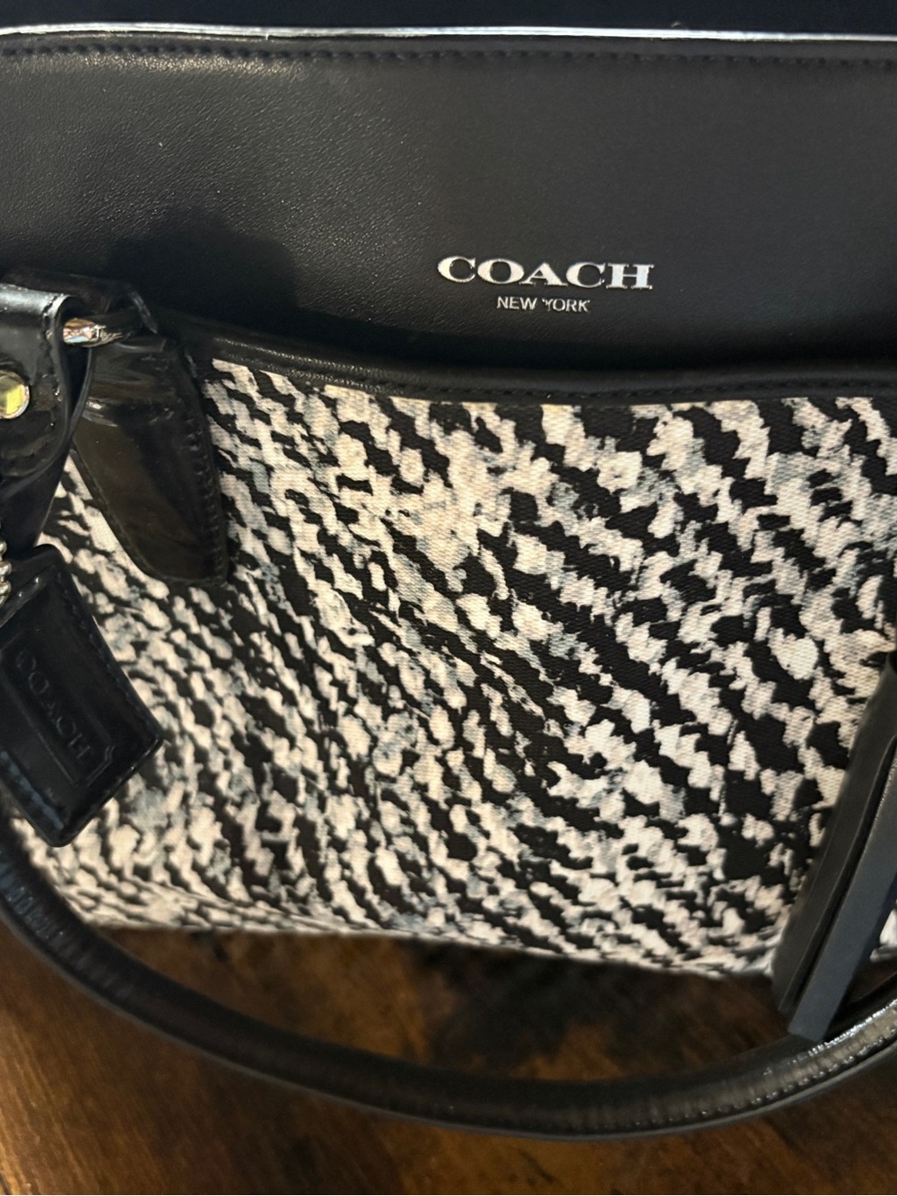 COACH Black & White Houndstooth Jacquard Tote